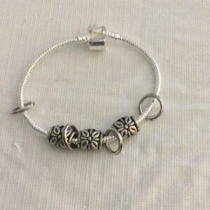 Silver Color Charm Bracelet with Intricate Floral Beads. NWOT